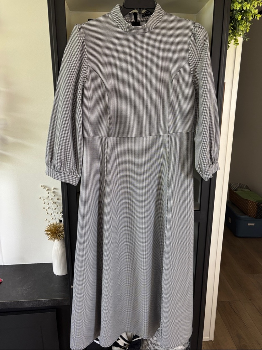 SHEIN Grey High-Neck Three-Quarter Sleeve Midi Dress